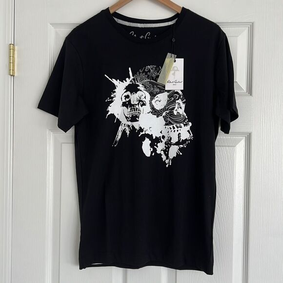 Robert Graham men’s black t-shirt white skull 💀 Sz small - Picture 1 of 5